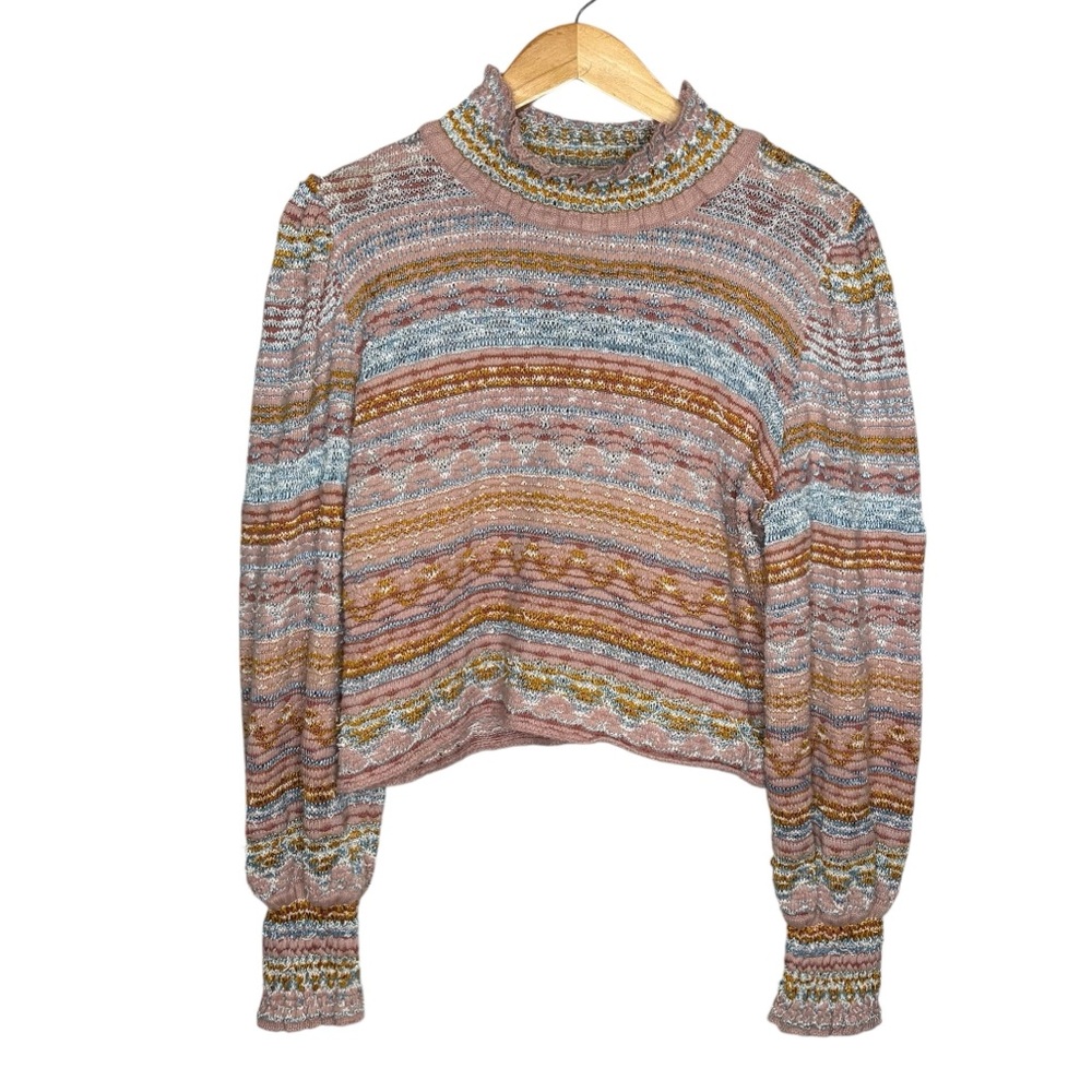 Cecilia Prado Anthropologie sweater knit pastel puff balloon sleeve mock neck - Picture 3 of 7